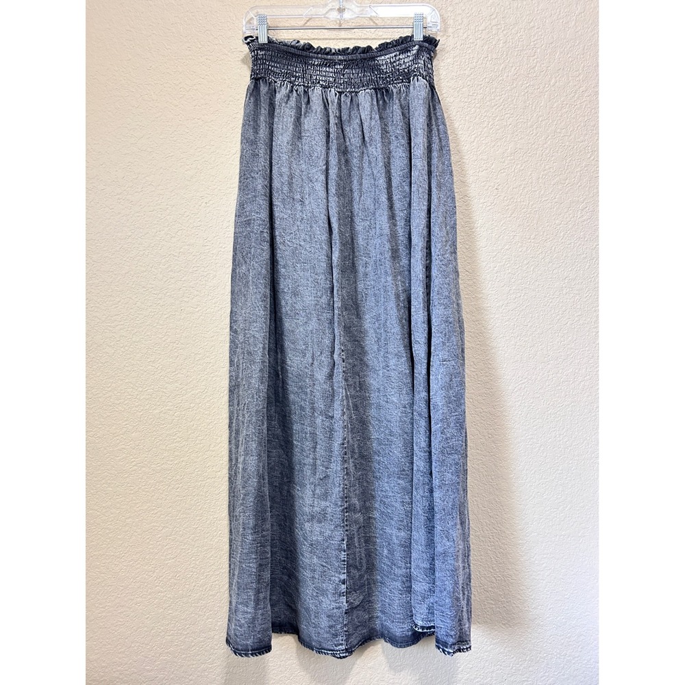 Promesa Small Maxi Skirt Gray Boho Smocked Basque Western Renaissance Pirate - Picture 2 of 11
